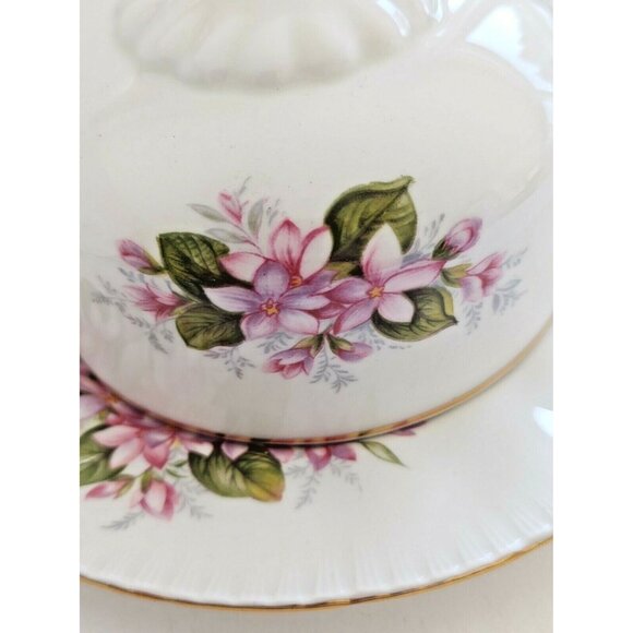 Paragon Bone China Butter Dish Set Canadian Flower Series Mayflower Nova Scotia - Picture 11 of 12